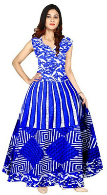 Shunit creation Women Fit and Flare Blue Maxi/Full Length Dress