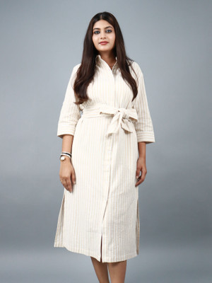 FashionNeedles Women Shirt Beige Midi/Calf Length Dress