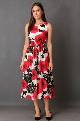 Bollyqueen Women A-line Red Midi/Calf Length Dress