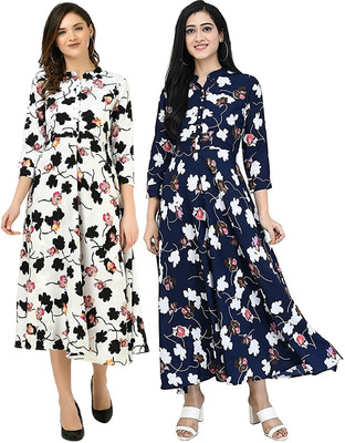 Beautylife Women Fit and Flare Multicolor Maxi/Full Length Dress