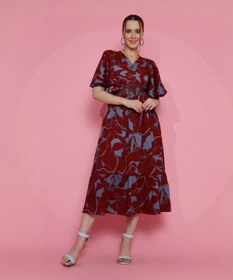 Sheetal Associates Women Fit and Flare Maroon Midi/Calf Length Dress