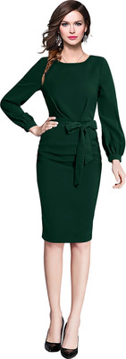 SHREE KSHETRAPAL CREATION Women Bodycon Dark Green Knee Length Dress