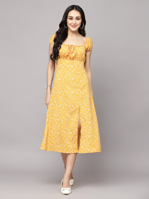 METRONAUT Women A-line Yellow Midi/Calf Length Dress