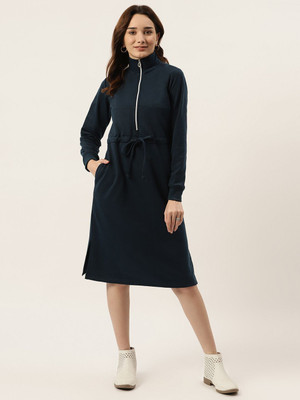 BRINNS Women Tiered Dark Blue Below Knee Dress