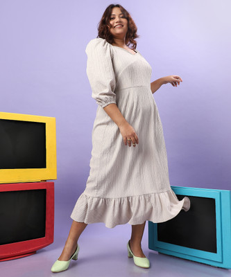 Instafab Plus Women A-line Grey Midi/Calf Length Dress