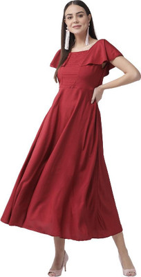 Ladiikway Women Maxi Maroon Full Length Dress