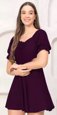 Ladiikway Women Bodycon Purple Above Knee/Mid Thigh Length Dress