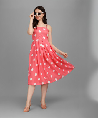 UFB Women Fit and Flare Pink Midi/Calf Length Dress