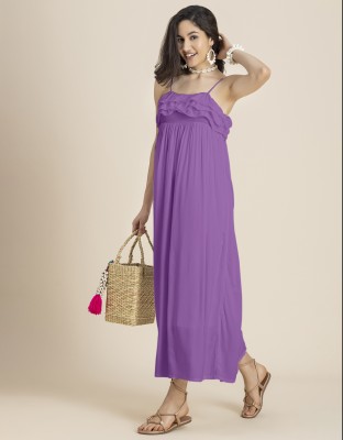 moomaya Women A-line Purple Dress