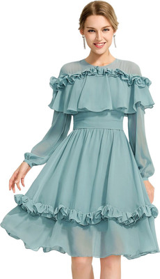 buggies Women A-line Light Green Knee Length Dress