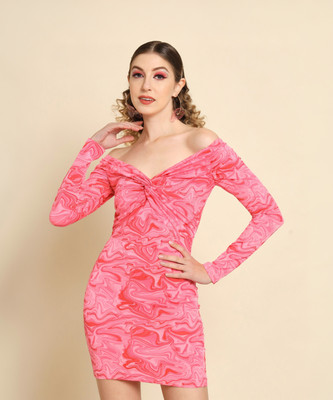 TANDUL Women Bodycon Pink Above Knee/Mid Thigh Length Dress