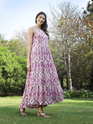 Stylum Women Fit and Flare Purple Maxi/Full Length Dress