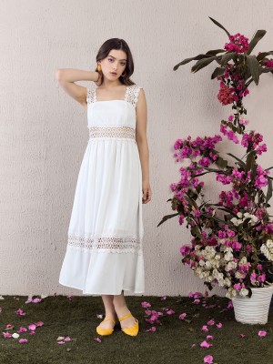 Berrylush Women Fit and Flare White Dress