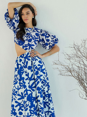 Pink Paprika By SASSAFRAS Women Fit and Flare Blue Midi/Calf Length Dress
