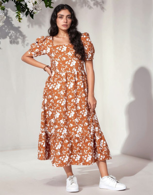 Dressberry Women Fit and Flare Multicolor Midi/Calf Length Dress