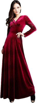 WestCHIC Women Fit and Flare Maroon Maxi/Full Length Dress