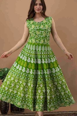 touchpix Women Fit and Flare Green Maxi/Full Length Dress