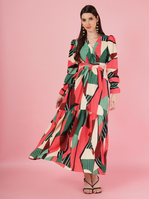 ZWERLON Women Fit and Flare Multicolor Maxi/Full Length Dress