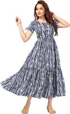 SupBir Women Gown Dark Blue, White Dress