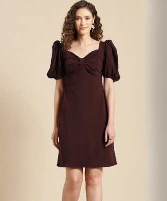 WoowZerZ Women Empire Waist Maroon Above Knee/Mid Thigh Length Dress