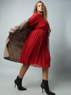 Vero Moda Curve Women Fit and Flare Red Midi/Calf Length Dress
