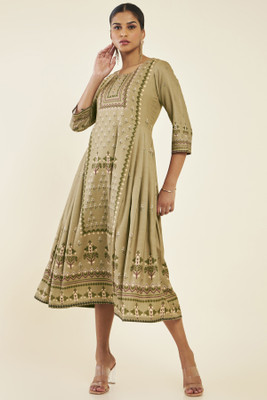 soch Women Fit and Flare Beige Midi/Calf Length Dress