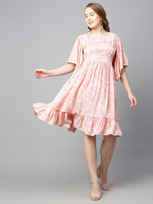 Fashor Women A-line Pink Knee Length Dress