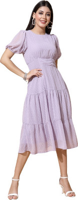 Strong and Brave Women Fit and Flare Purple Midi/Calf Length Dress