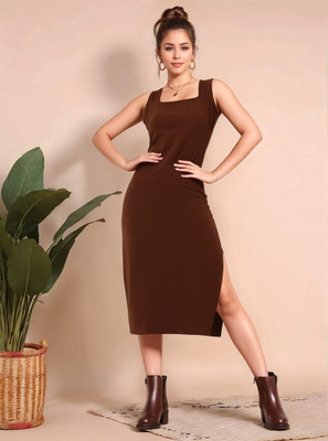 Mast & Harbour Women Bodycon Brown Midi/Calf Length Dress