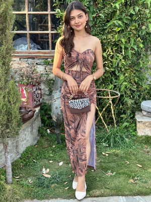 TANDUL Women Bodycon Brown Maxi/Full Length Dress