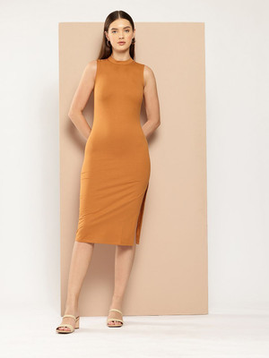 CHEMISTRY Women Bodycon Brown Midi/Calf Length Dress
