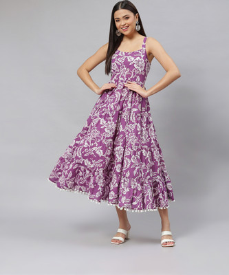 DIVENA Women Fit and Flare Purple Midi/Calf Length Dress