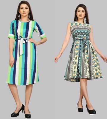 tanvi creation Women Fit and Flare Green Dress