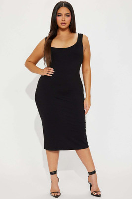 DESIGN PLUS FASHION Women Bodycon Black Midi/Calf Length Dress