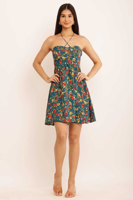 Stylespot Women Fit and Flare Green Knee Length Dress