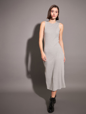 SASSAFRAS Women Bodycon Grey Midi/Calf Length Dress