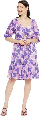 HouseOfCommon Women Fit and Flare Purple Above Knee/Mid Thigh Length Dress