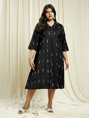 Globus Women A-line Black Midi/Calf Length Dress
