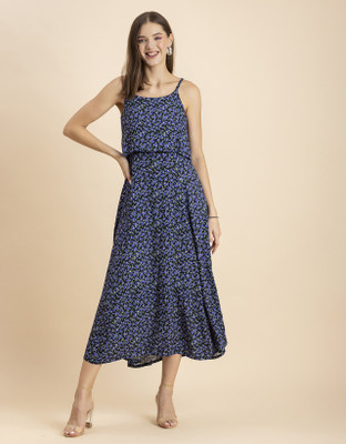 moomaya Women Layered Purple Midi/Calf Length Dress
