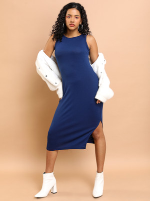 Tokyo Talkies Women Bodycon Dark Blue Below Knee Dress