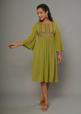 CRAFTED FOR YOU Women Fit and Flare Green Dress