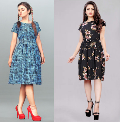 maruti fab Women Fit and Flare Multicolor Knee Length Dress