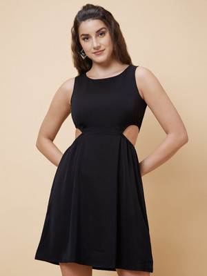 Globus Women A-line Black Above Knee/Mid Thigh Length Dress