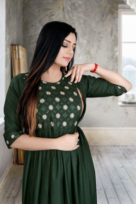 ShopGlobal Women Fit and Flare Green Midi/Calf Length Dress
