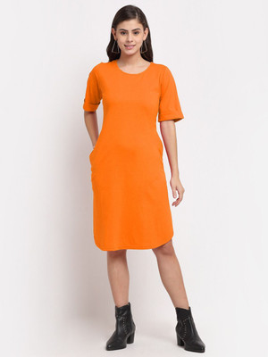 BRINNS Women A-line Orange Knee Length Dress
