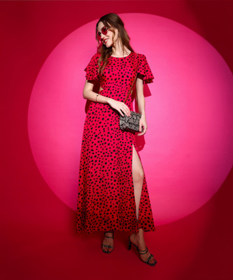 Honky Tonky Women Fit and Flare Black, Red Maxi/Full Length Dress