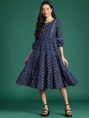 Dressberry Women A-line Dark Blue Midi/Calf Length Dress