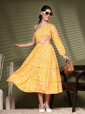 Dressberry Women A-line Orange Midi/Calf Length Dress