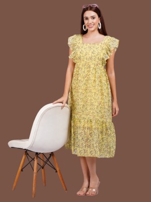 sana fashion Women Fit and Flare Yellow Dress