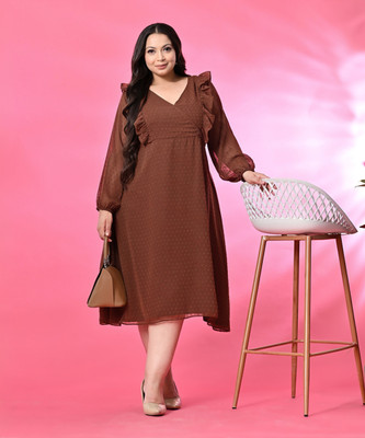 PrettyPlus by Desinoor.com Women Fit and Flare Brown Midi/Calf Length Dress